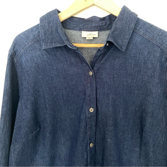 J. JILL DENIM DARK DENIM HALF BUTTON SHORT  CASUAL SHIRT DRESS WITH POCKETS, 1X - Picture 3 of 10